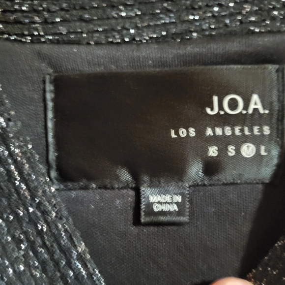 J.O.A. Los Angeles Black & Silver Sparkle Long Sleeve Dress with Bow at neck SzM - Picture 4 of 6